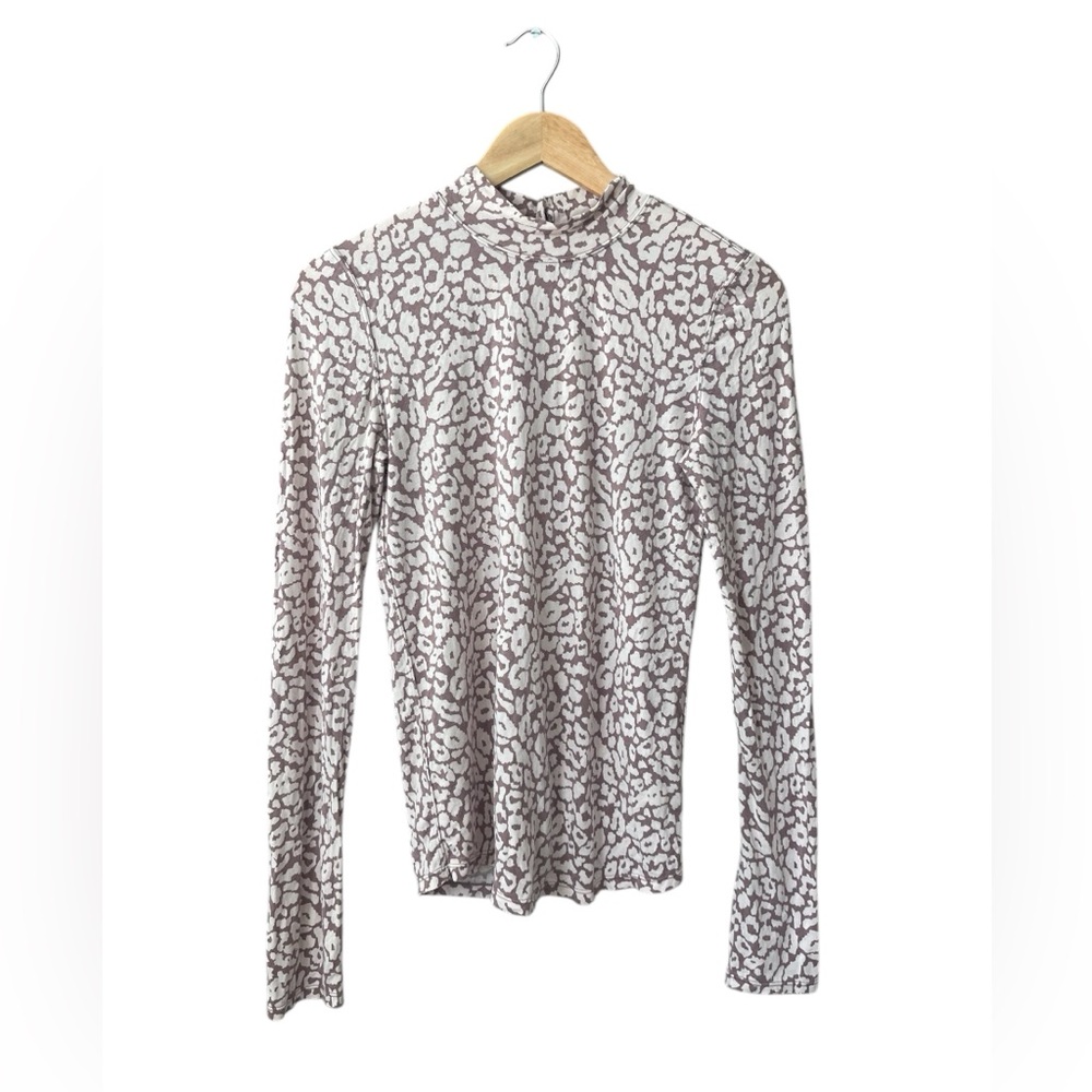 FREE PEOPLE Mauve Purple Leopard Print Mock Neck Top